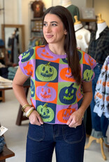 Queen of Sparkles Multi Checkered Pumpkin Knit Top