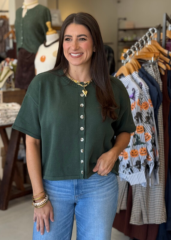 Penny Button Front Sweater Cardigan Green