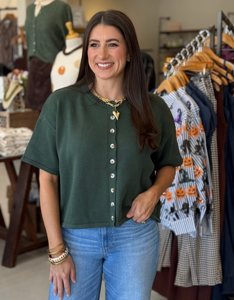 Penny Button Front Sweater Cardigan Green