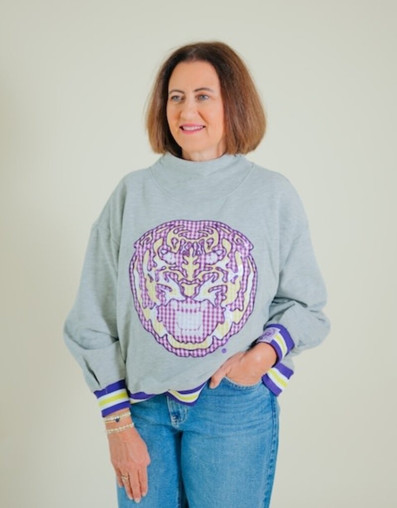 Queen of Sparkles Licensed LSU Gingham Mascot Mock Neck