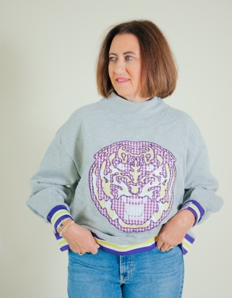 Queen of Sparkles Licensed LSU Gingham Mascot Mock Neck