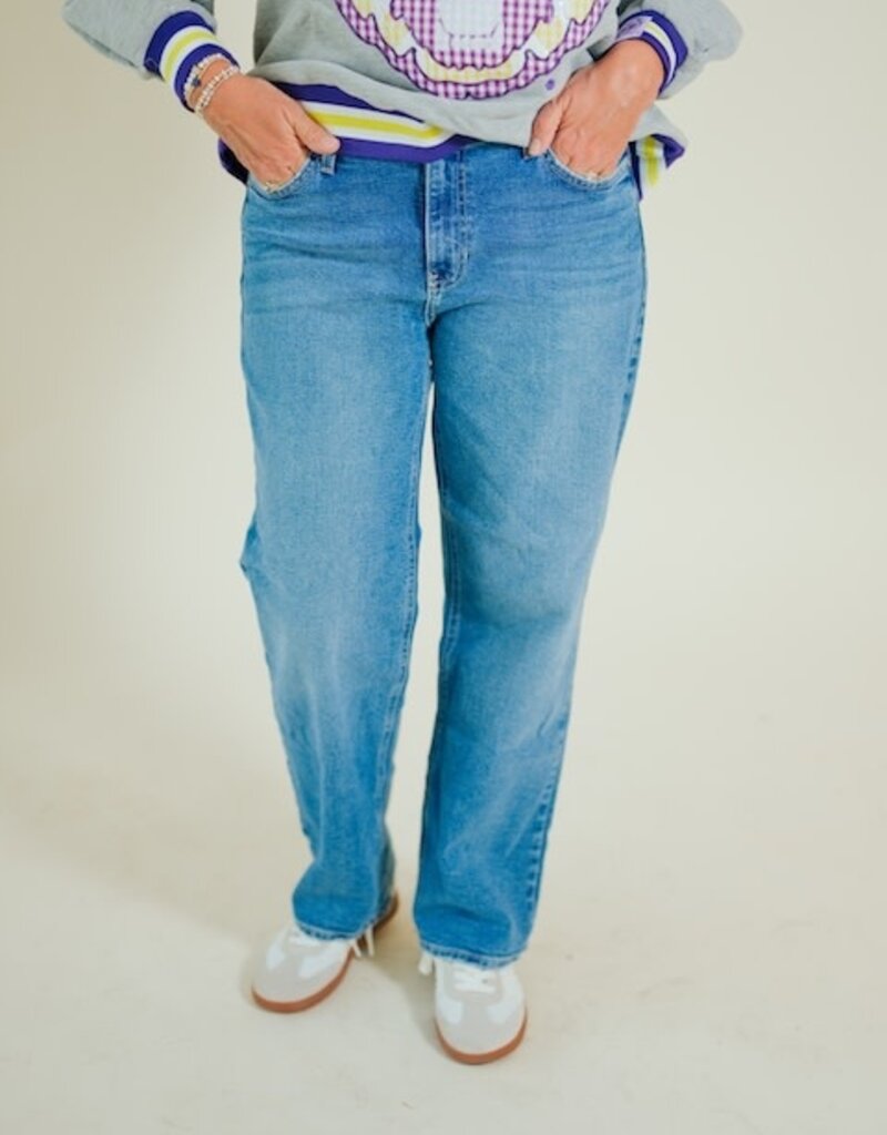 Just Black Mid Rise Stretch Bowed Boyfriend Medium Denim