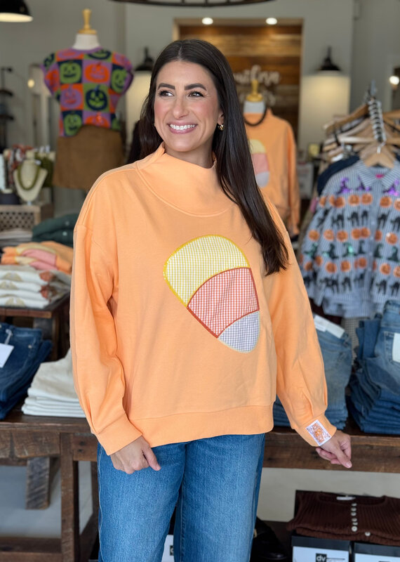 Queen of Sparkles Lt. Orange Gingham Candy Corn Mockneck