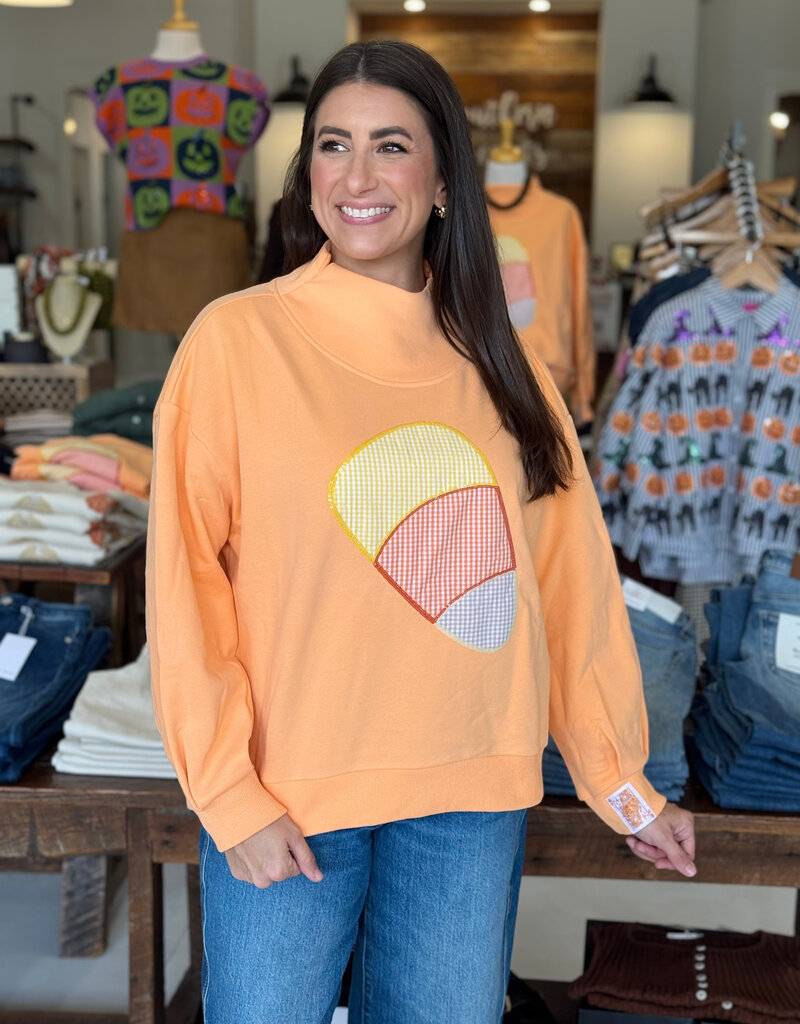 Queen of Sparkles Lt. Orange Gingham Candy Corn Mockneck