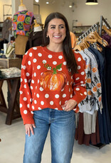 Queen of Sparkles Orange Polkadot Pumpkin Sweater
