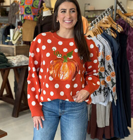 Queen of Sparkles Orange Polkadot Pumpkin Sweater