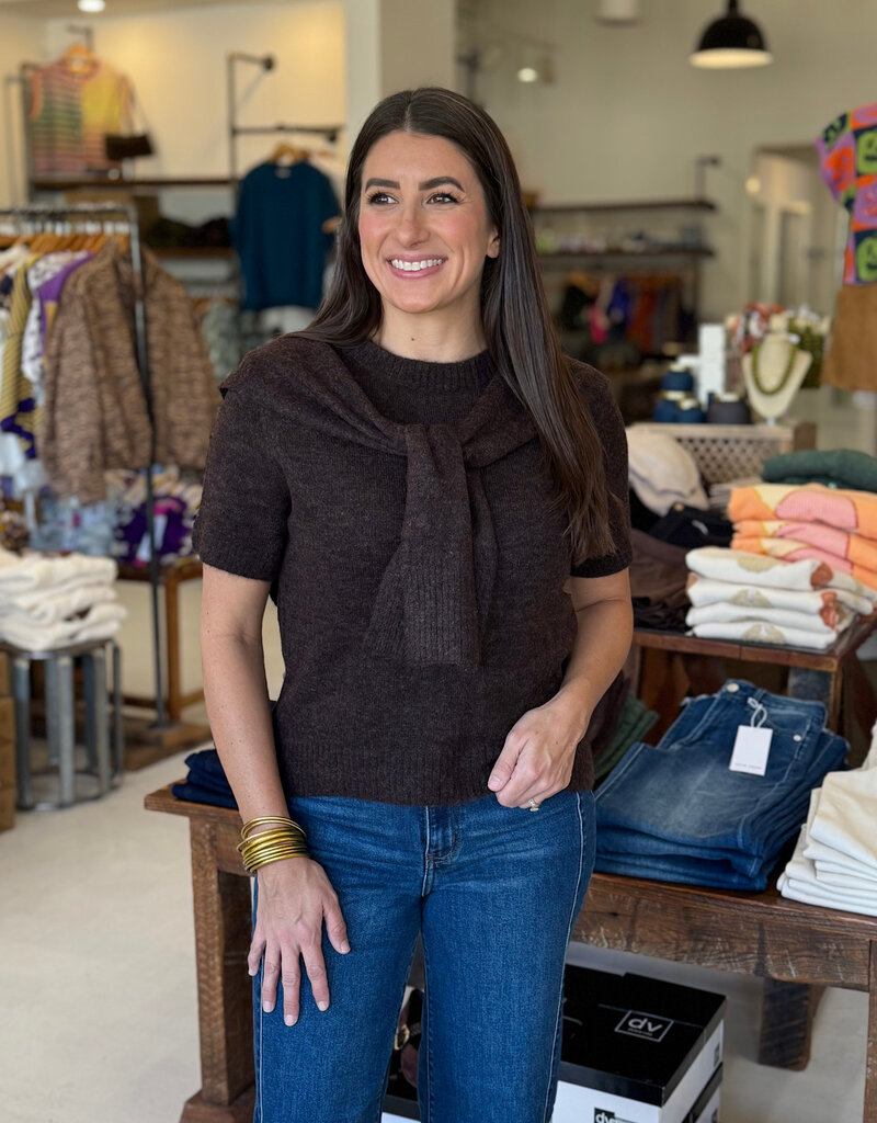 Remi Scarf Overlay Sweater Top Espresso