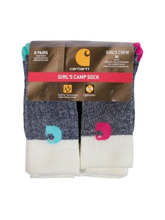 CARHARTT GIRLS CAMP CREW SOCK 6PK CHGA0014C6 ASST. CARHARTT GIRLS CAMP CREW SOCK 6PK CHGA0014C6 ASST.