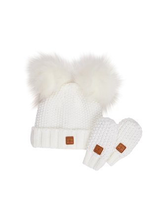 KOMBI Adorable Knit Toque and Mittens Set - Infants White