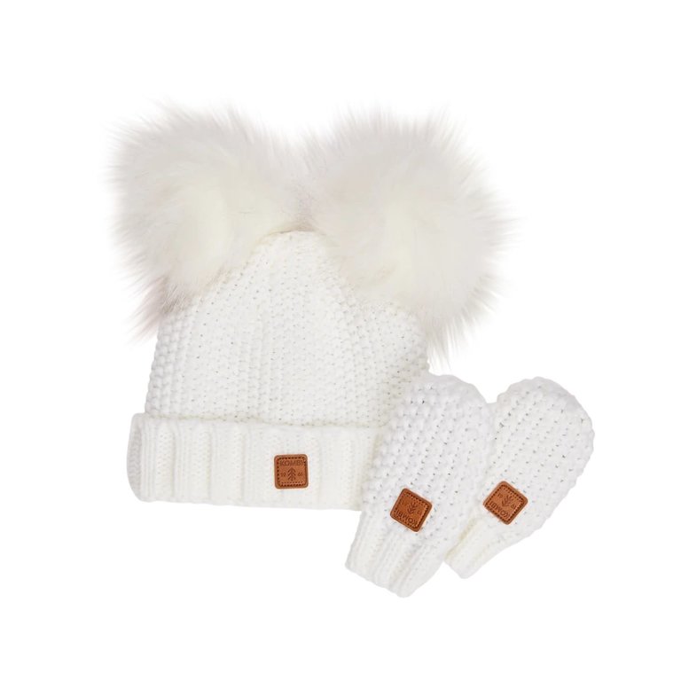 KOMBI Adorable Knit Toque and Mittens Set - Infants White