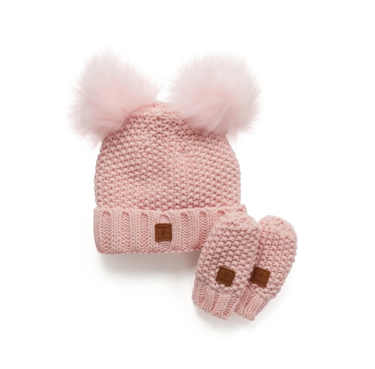 KOMBI Adorable Knit Toque and Mittens Set - Infants Rose Shadow