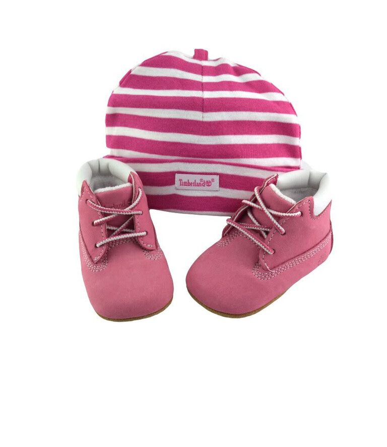 TIMBERLAND Infant Crib Bootie with Hat Set Pink