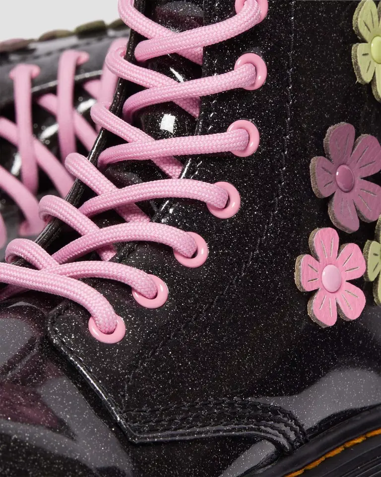 DR. MARTENS Kid's - 1460 Glitter & Floral Applique Black Multi