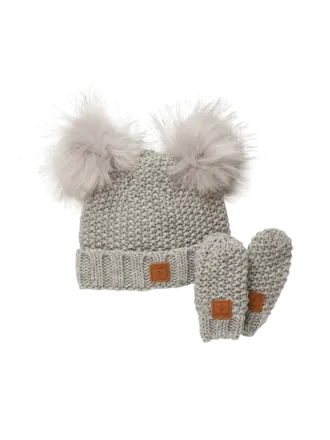 KOMBI Adorable Knit Toque and Mittens Set - Infants  Light Heather Grey