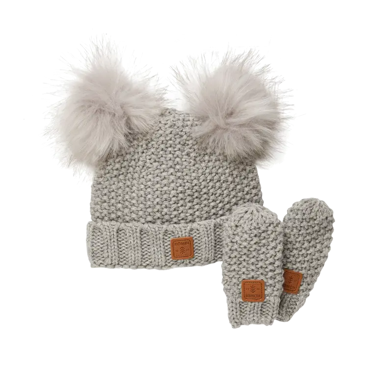 KOMBI Adorable Knit Toque and Mittens Set - Infants  Light Heather Grey