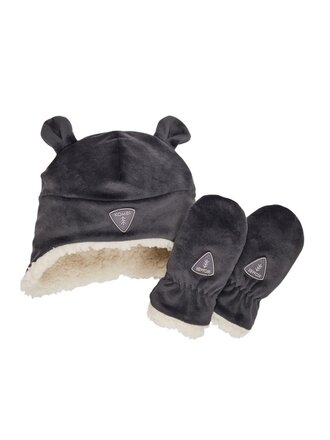 KOMBI Ensemble tuque et mitaines en molleton Sherpa - Bébés Gris Foncé KOMBI Ensemble tuque et mitaines en molleton Sherpa - Bébés Gris Foncé