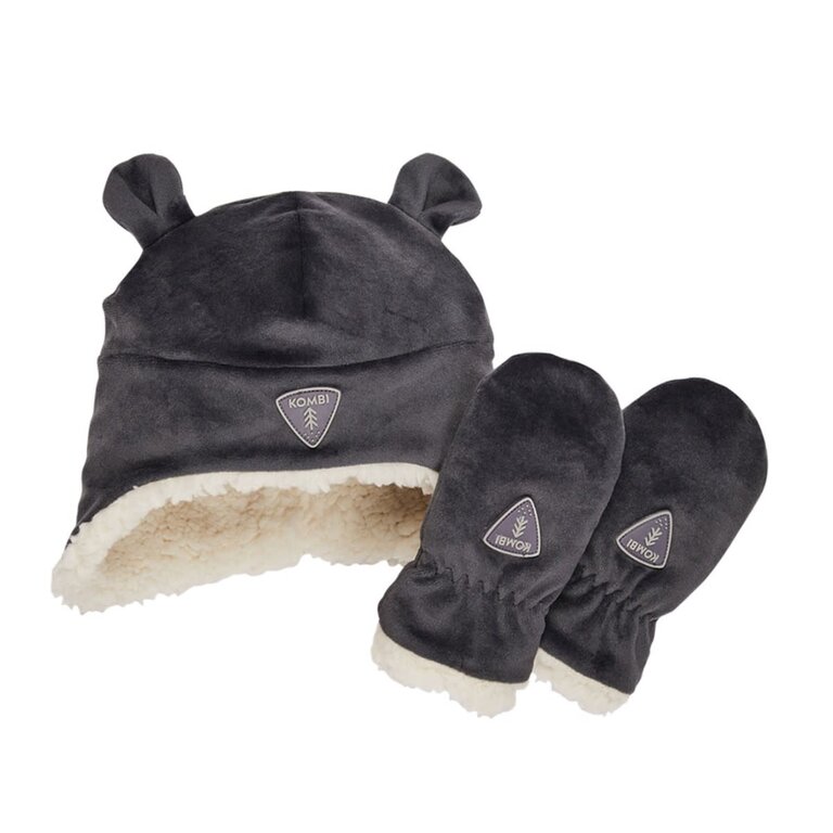KOMBI Ensemble tuque et mitaines en molleton Sherpa - Bébés Gris Foncé