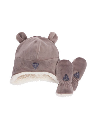 KOMBI Ensemble tuque et mitaines en molleton Sherpa - Bébés Platine KOMBI Ensemble tuque et mitaines en molleton Sherpa - Bébés Platine