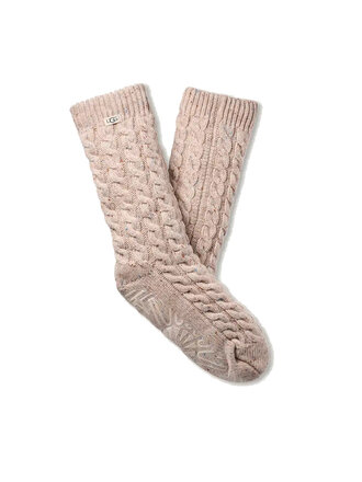 UGG Women's Elowyn Cable Knit Fleece Lined Sock Cream Confetti