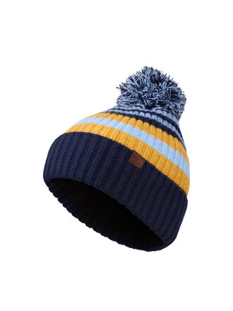 KOMBI Junior- Zermatt Beanie – Fleece-Lined Striped Hat True Navy
