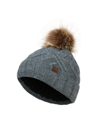 KOMBI Junior - Tuque torsadée avec pompon en fausse fourrure Gris KOMBI Junior - Tuque torsadée avec pompon en fausse fourrure Gris