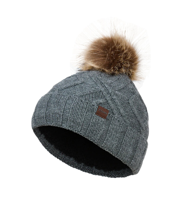 KOMBI Junior - Tuque torsadée avec pompon en fausse fourrure Gris