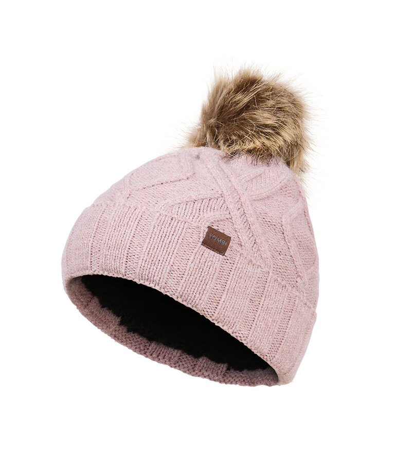 KOMBI Junior - Tuque torsadée avec pompon en fausse fourrure Nostalgia Rose