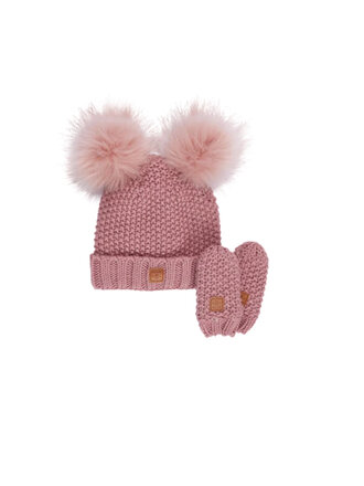 KOMBI Ensemble tuque et mitaines Adorable en tricot - Bébés Rose Nostalgie