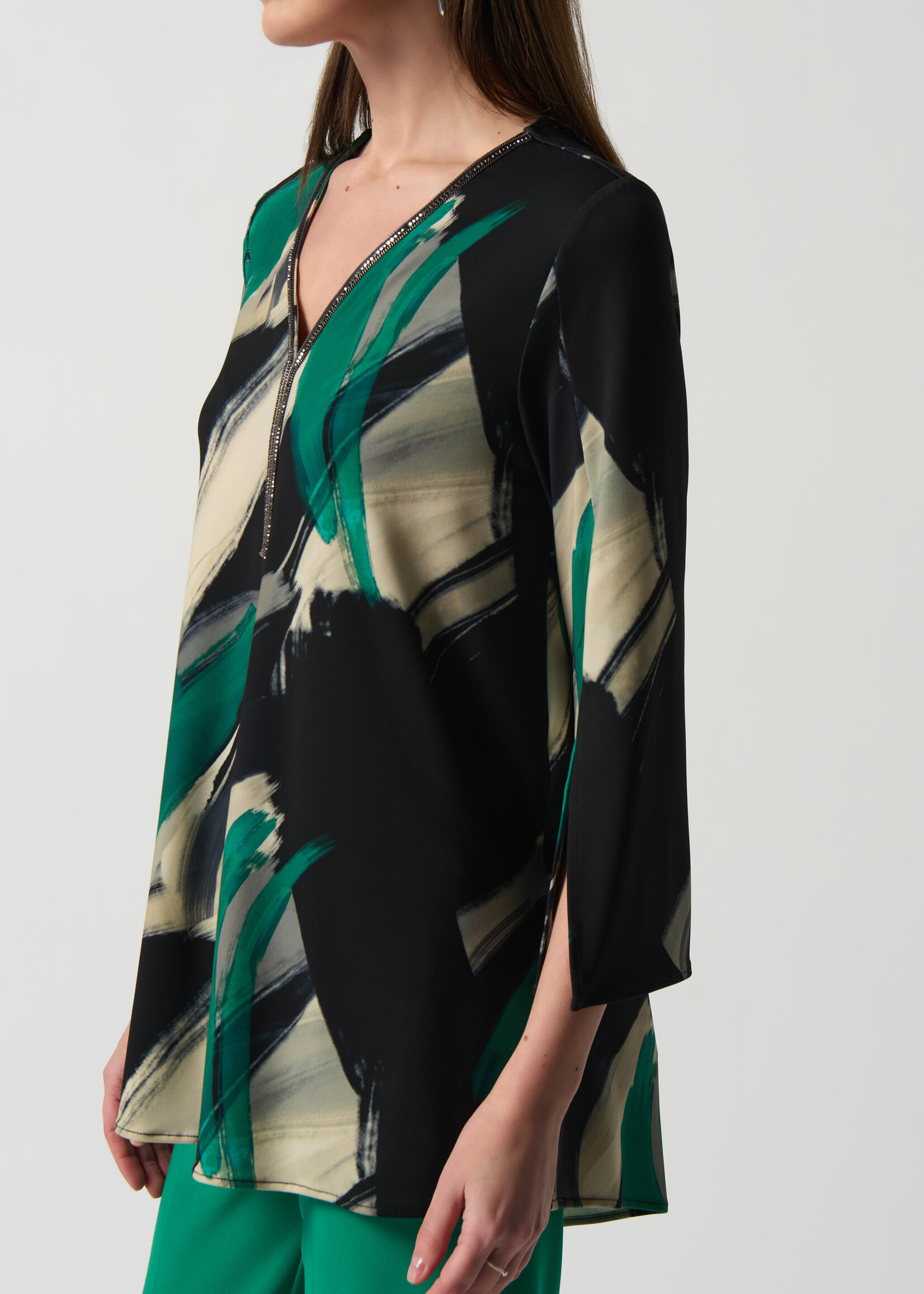 Joseph Ribkoff Emerald Green Brushstrokes Top