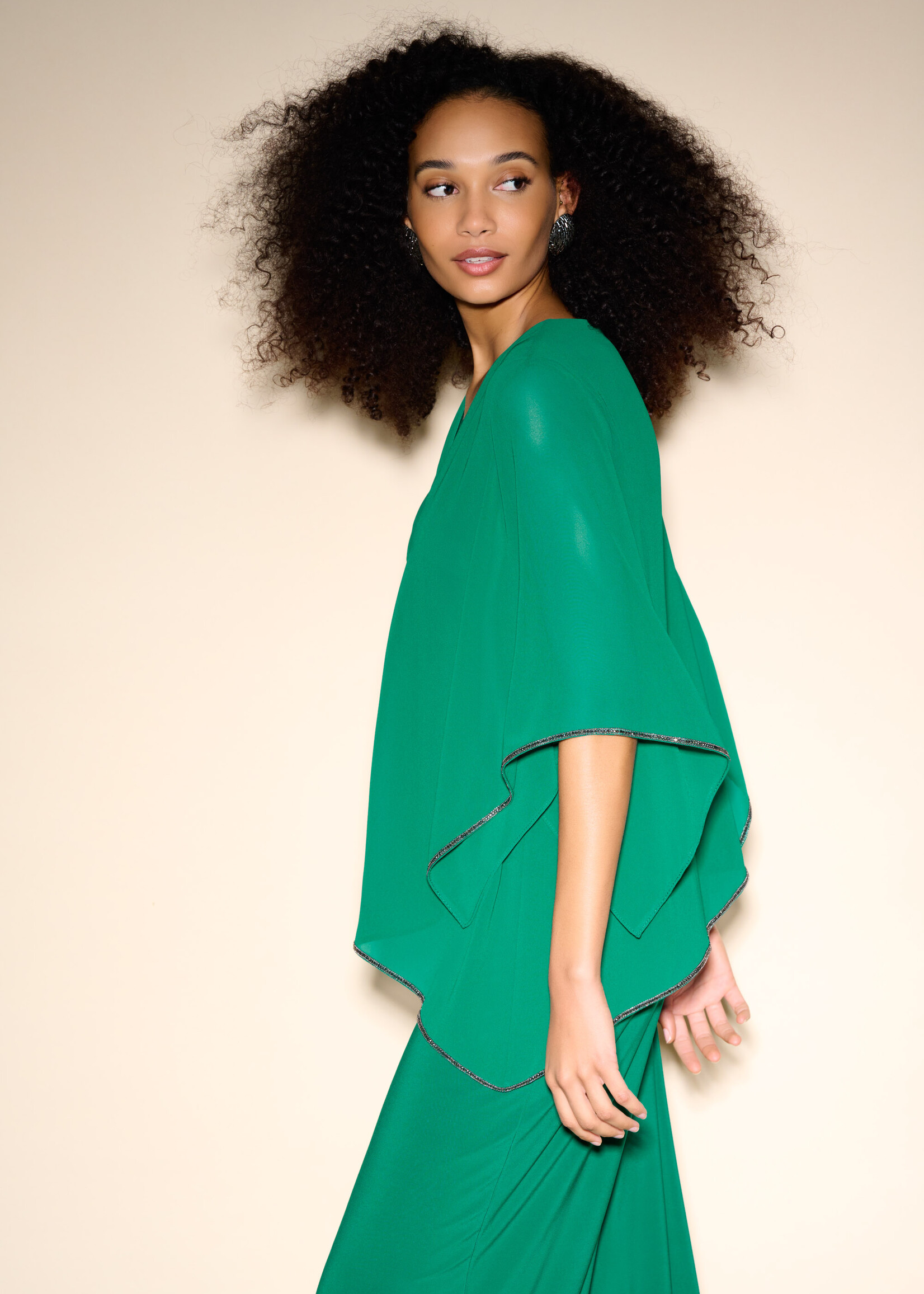 Joseph Ribkoff Green Chiffon Overlay Top