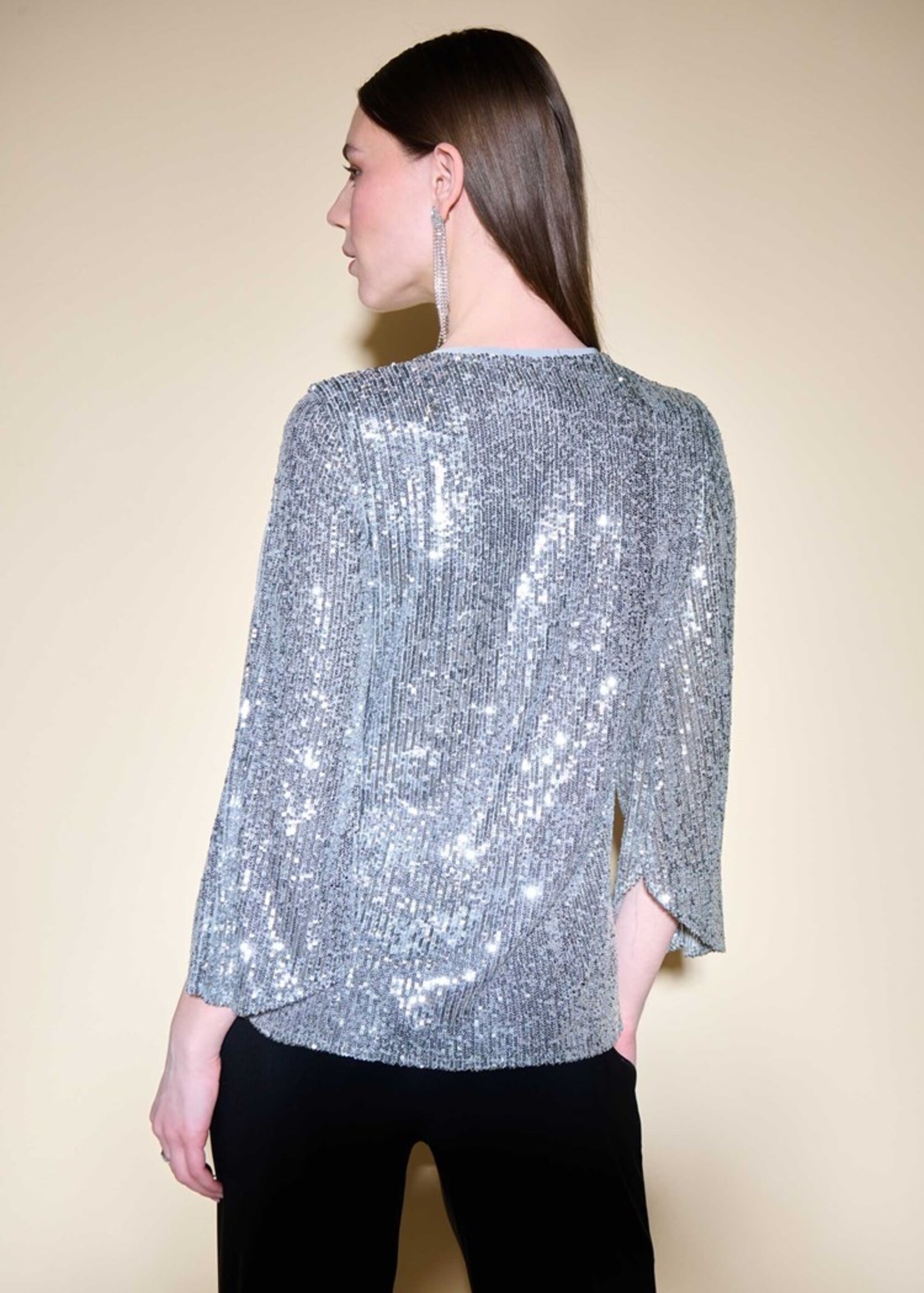 Joseph Ribkoff Sequin Bell Sleeve Flared Top