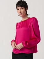 Joseph Ribkoff Satin Puff Sleeve Top With Gold Chain