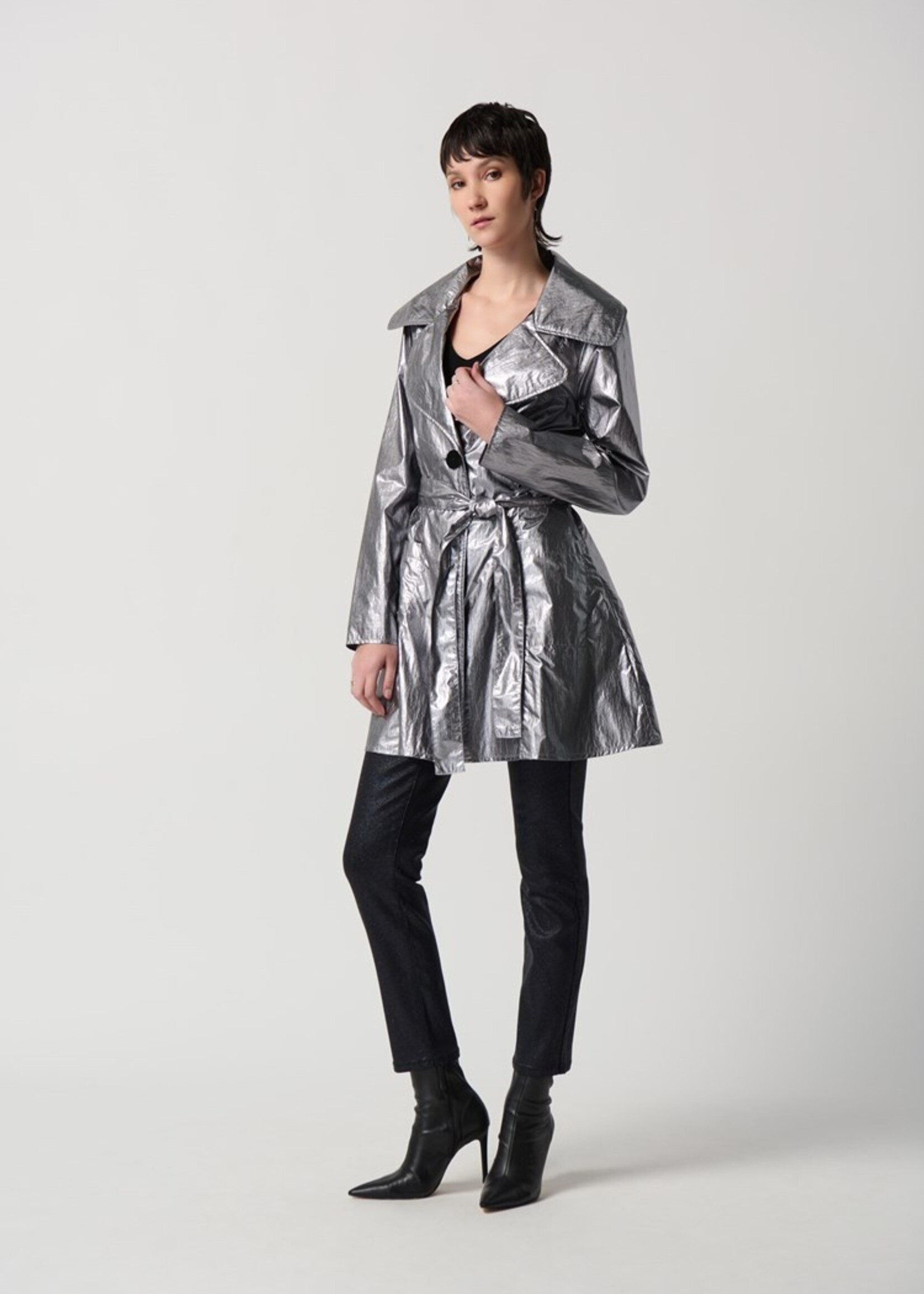 Joseph Ribkoff Metallic Coat With Notched Collar