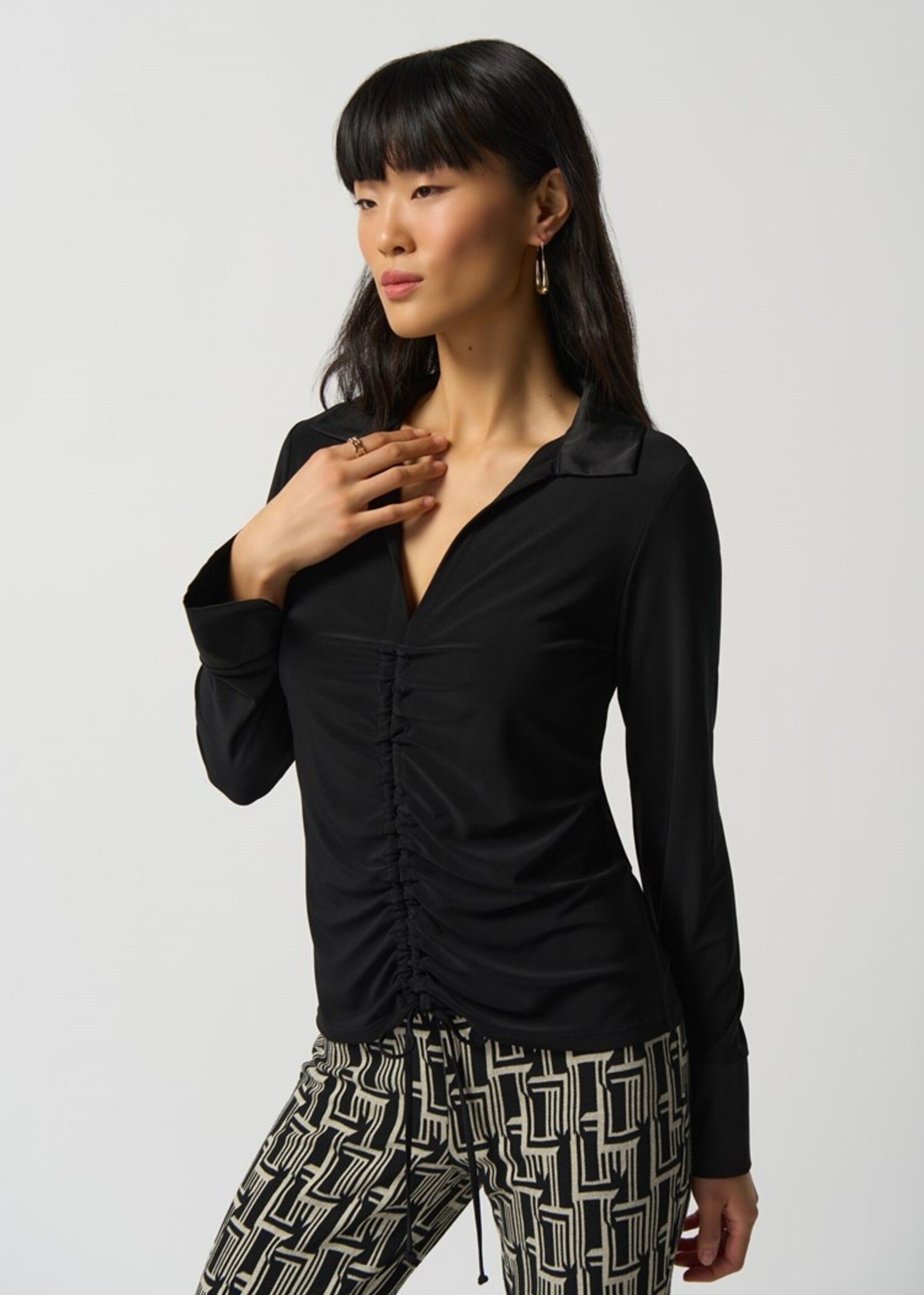 Joseph Ribkoff Knit and Satin Ruched Top