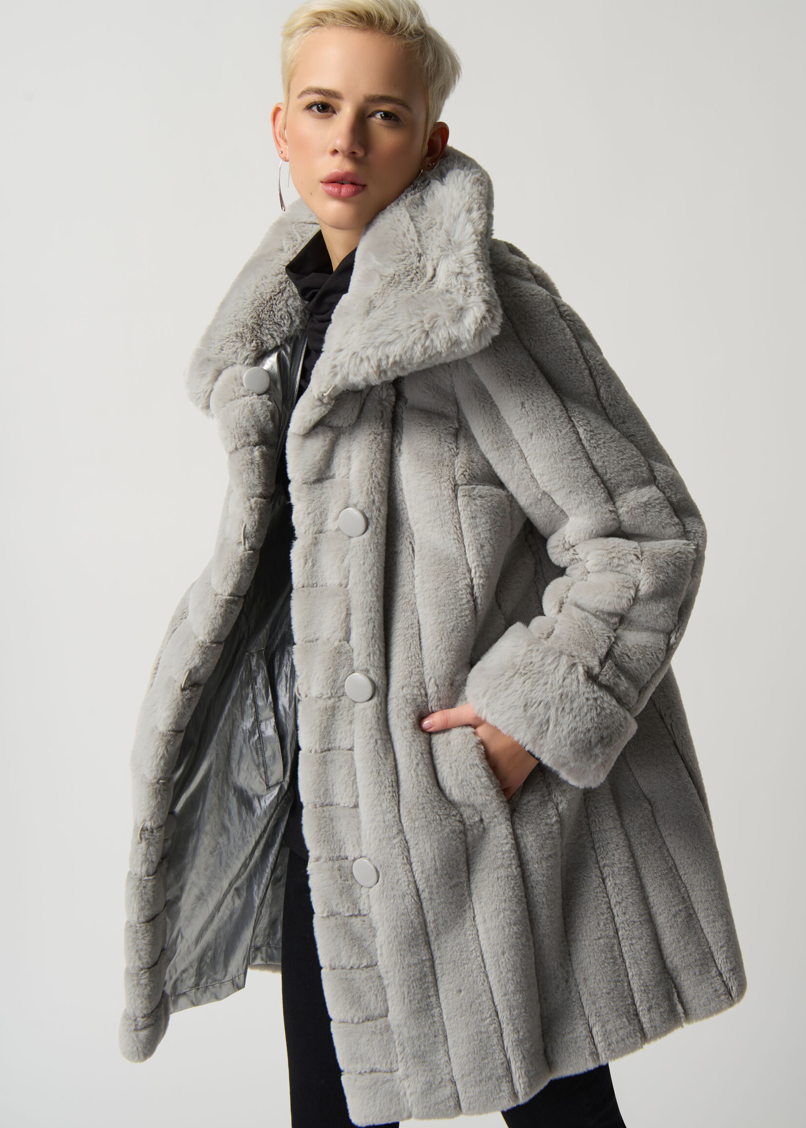 Joseph Ribkoff Faux Fur Reversible Puffer Coat