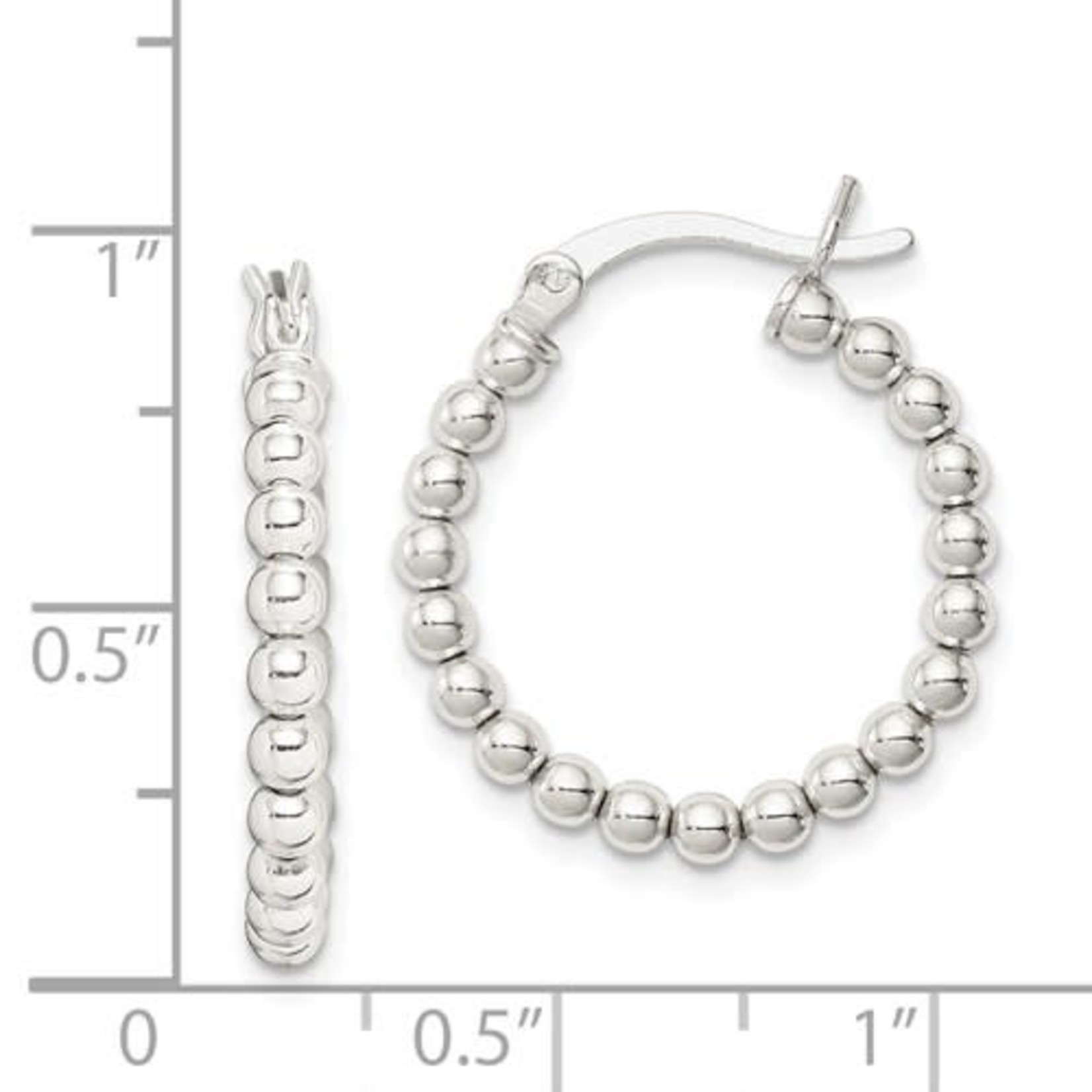 This Is Life Sterling Silver Polished Beaded Hoop Earrings