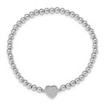 This Is Life Sterling Silver Rhod-Plated CZ Heart Beaded Stretch Bracelet