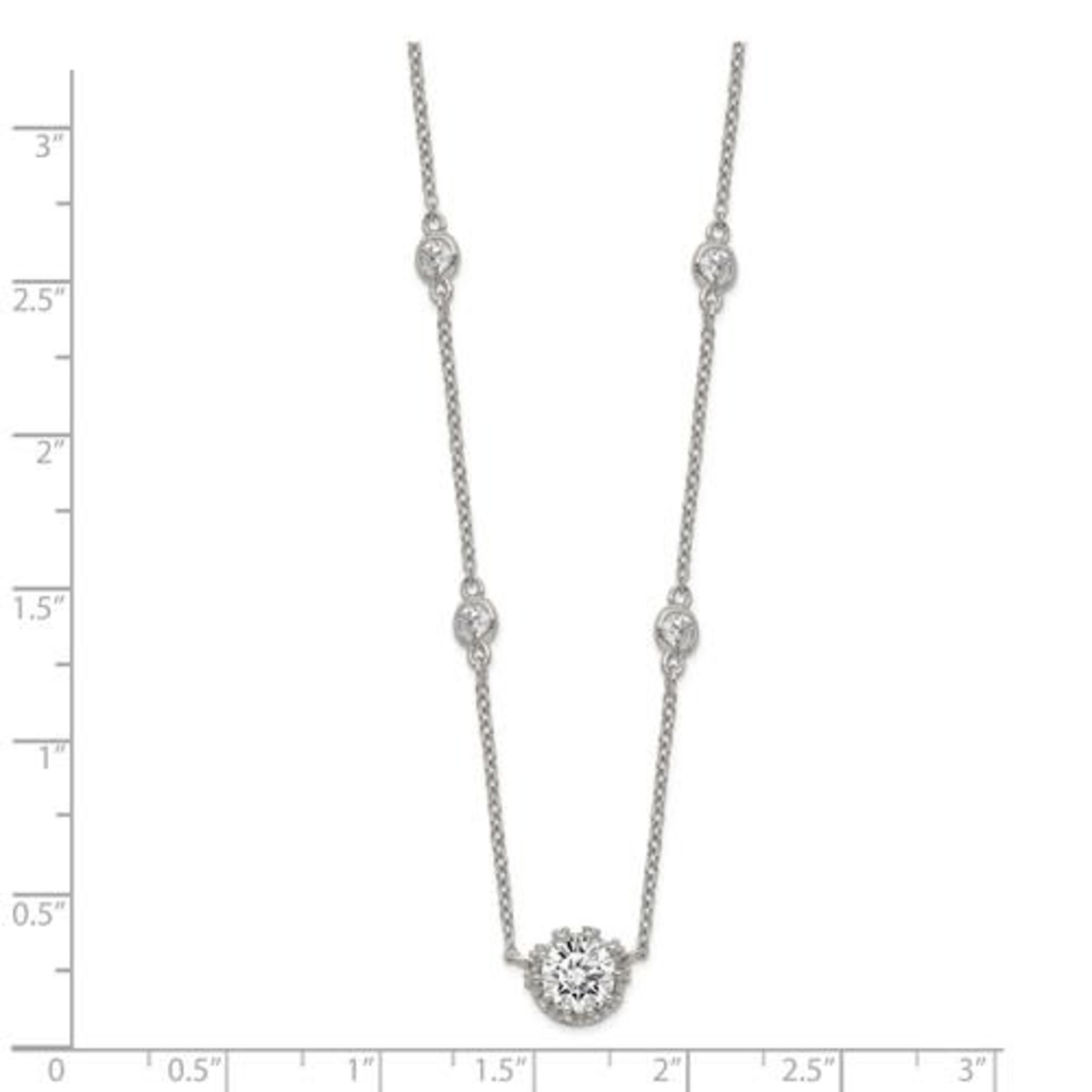 This Is Life Sterling Silver Round CZ Pendant with 2in. ext. 4-Station Necklace