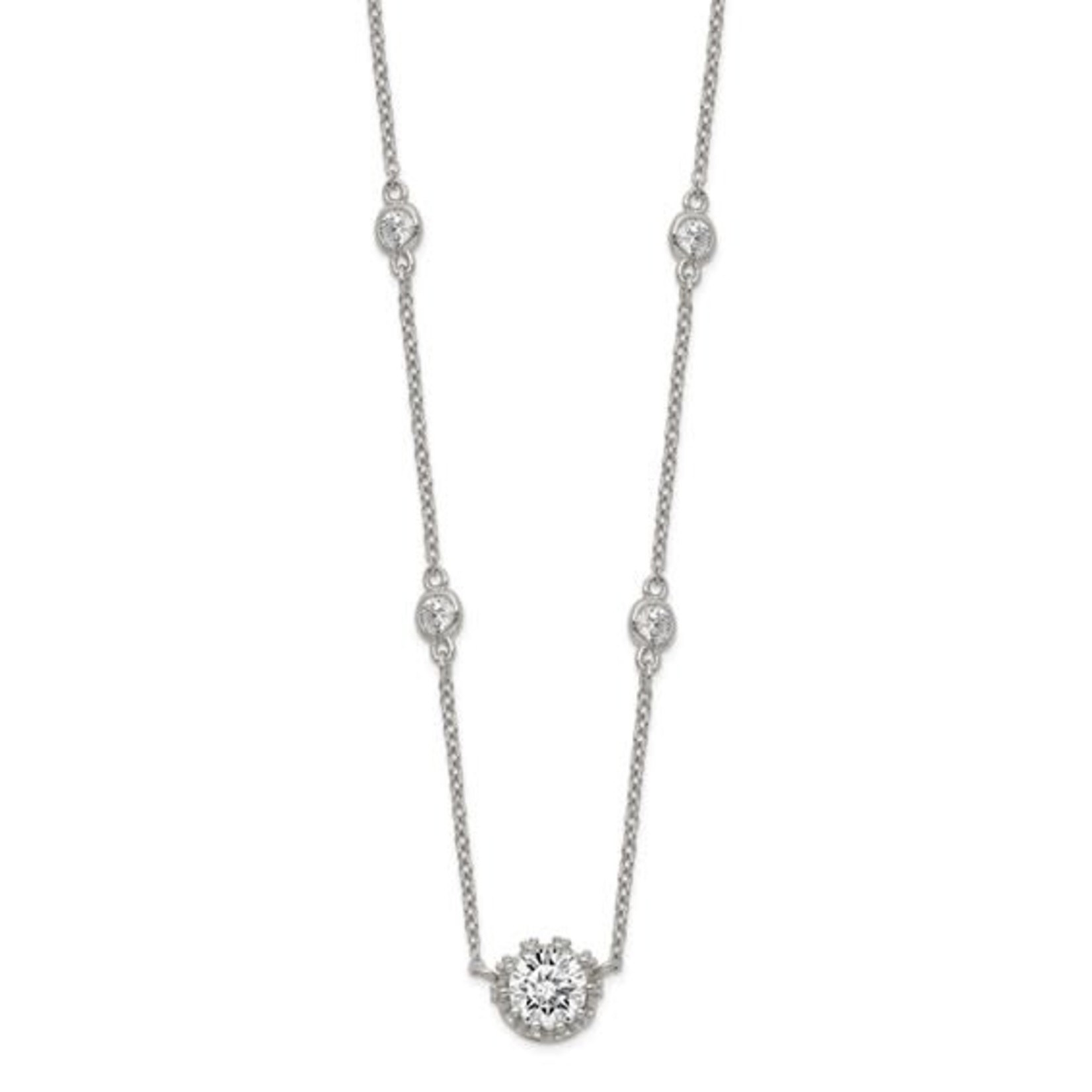 This Is Life Sterling Silver Round CZ Pendant with 2in. ext. 4-Station Necklace