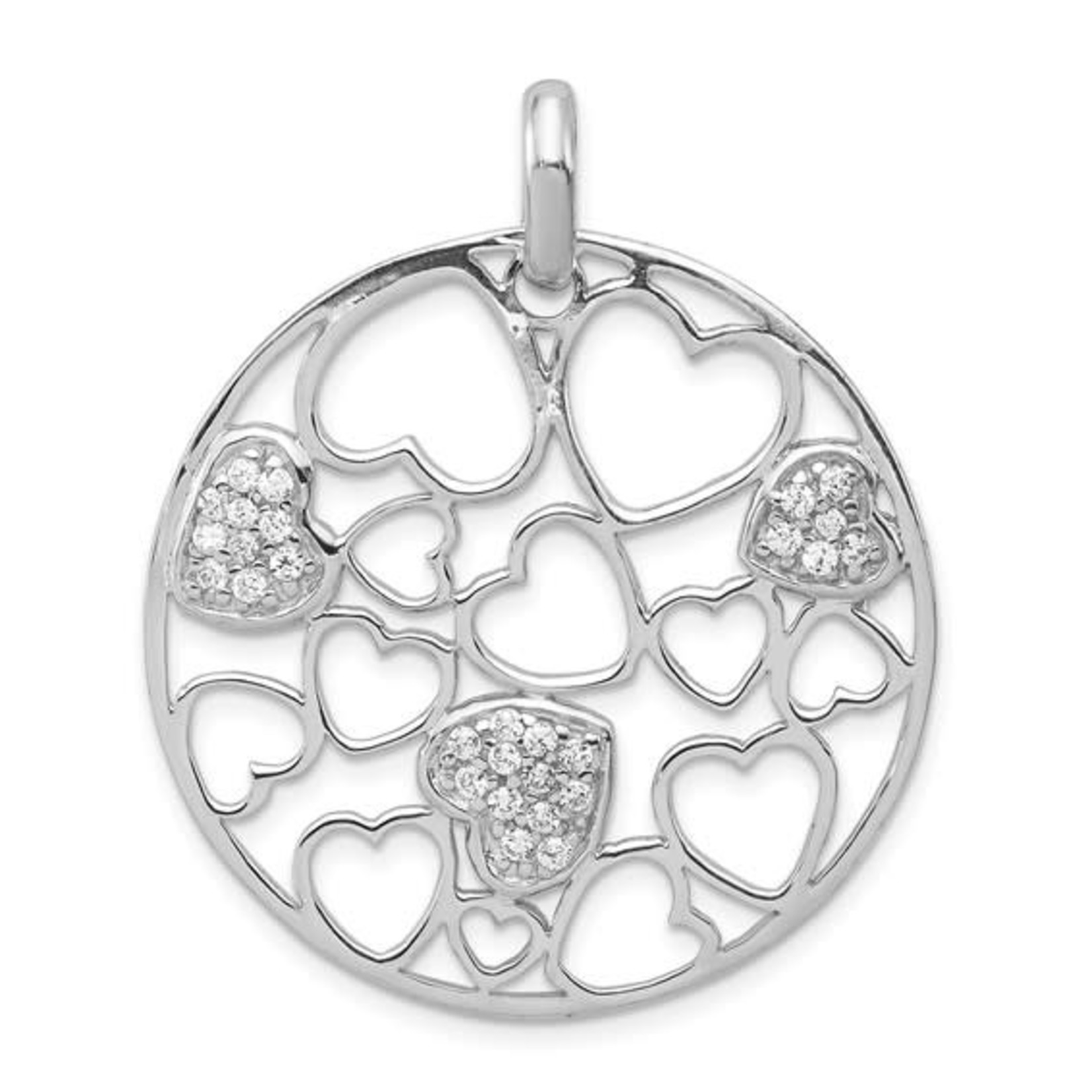 This Is Life Sterling Silver Cut Out and CZ Hearts Circle Pendant