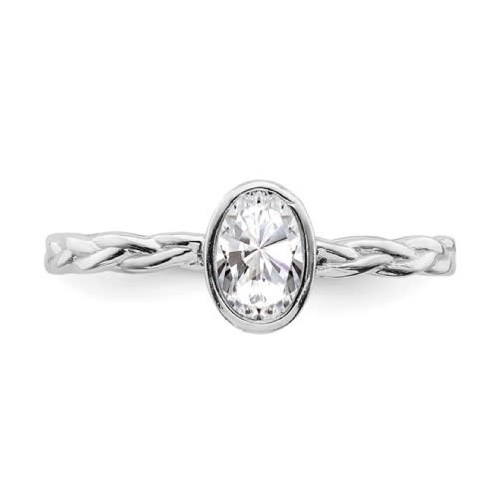 This Is Life Oval CZ With Braided Band Ring - Sterling Silver