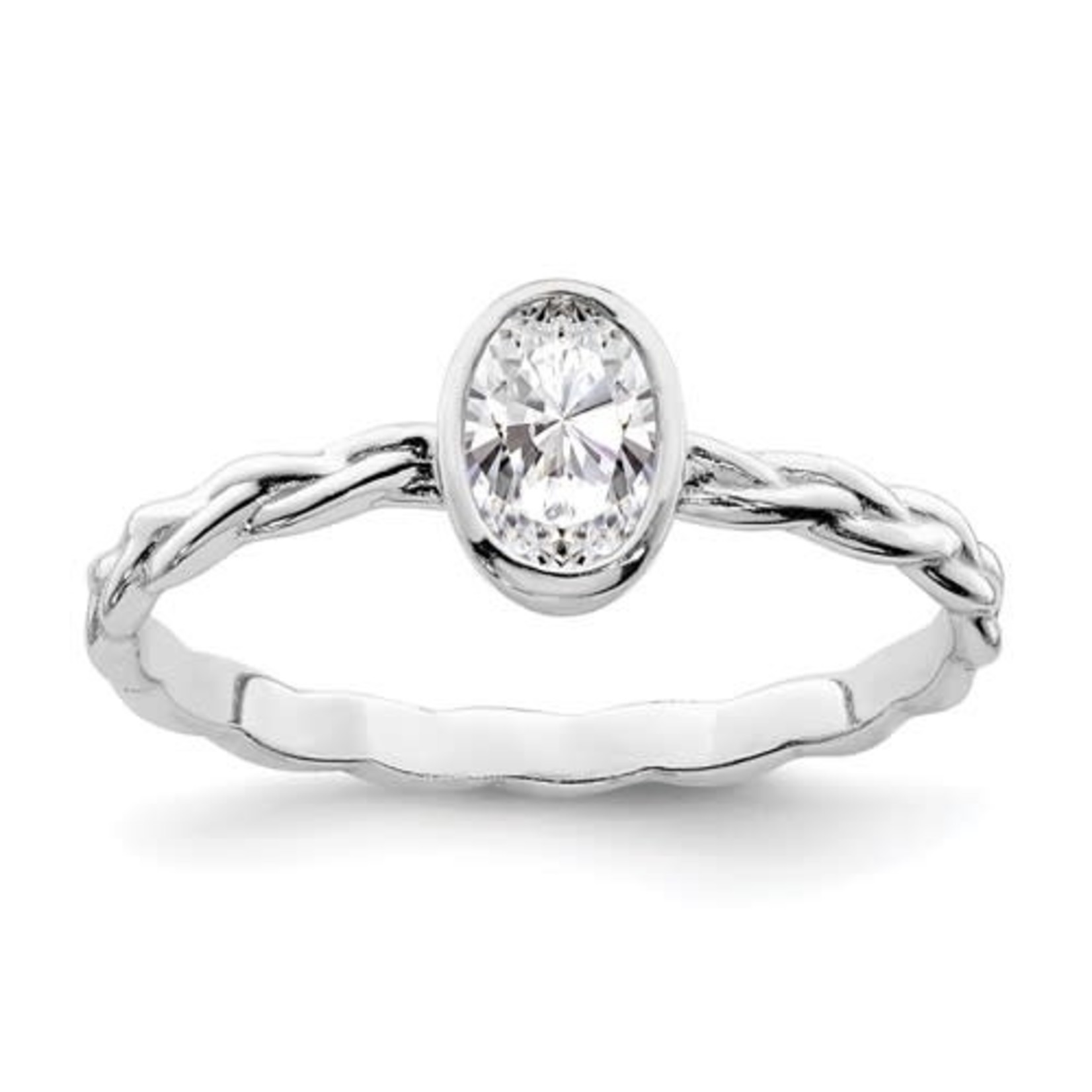 This Is Life Oval CZ With Braided Band Ring - Sterling Silver