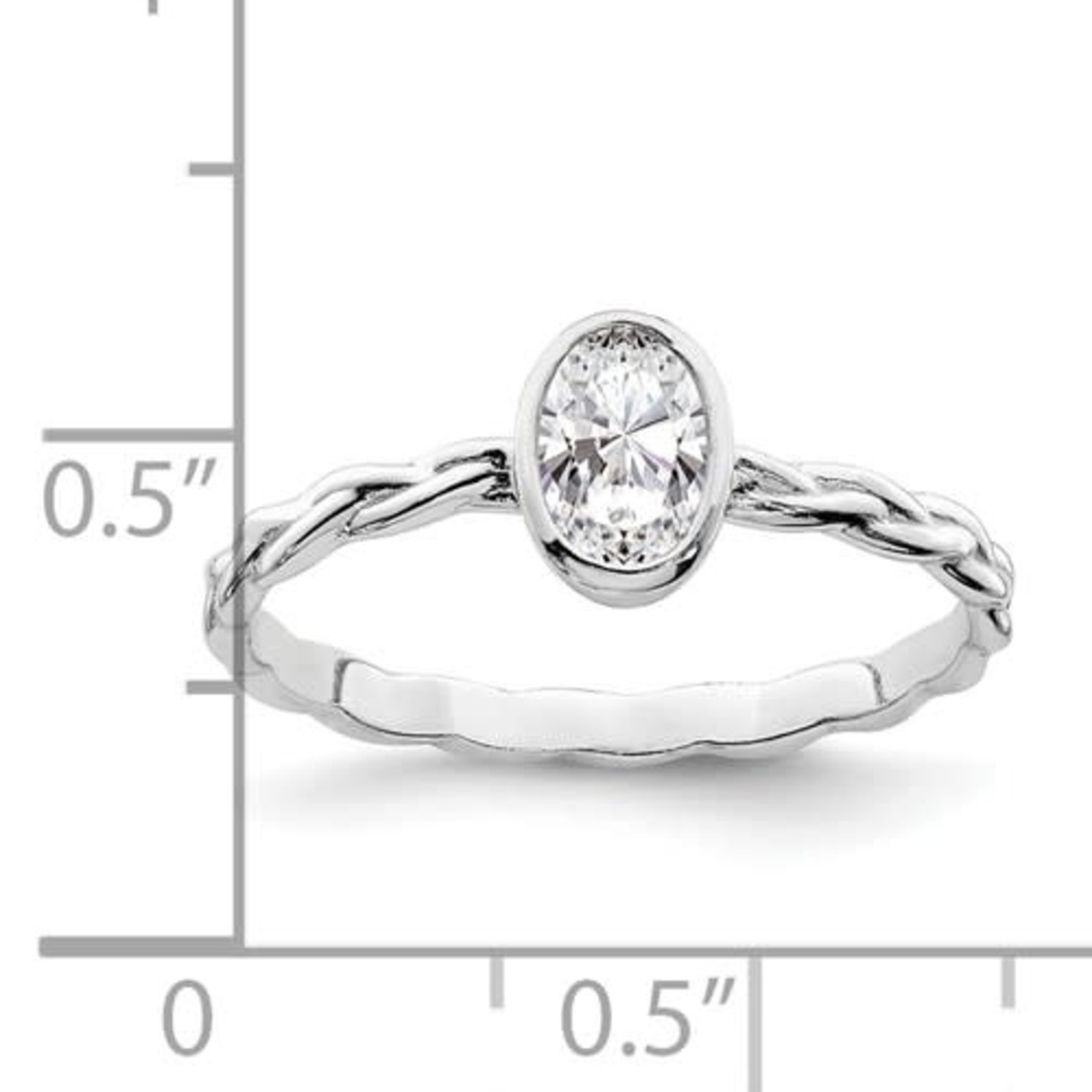 This Is Life Oval CZ With Braided Band Ring - Sterling Silver