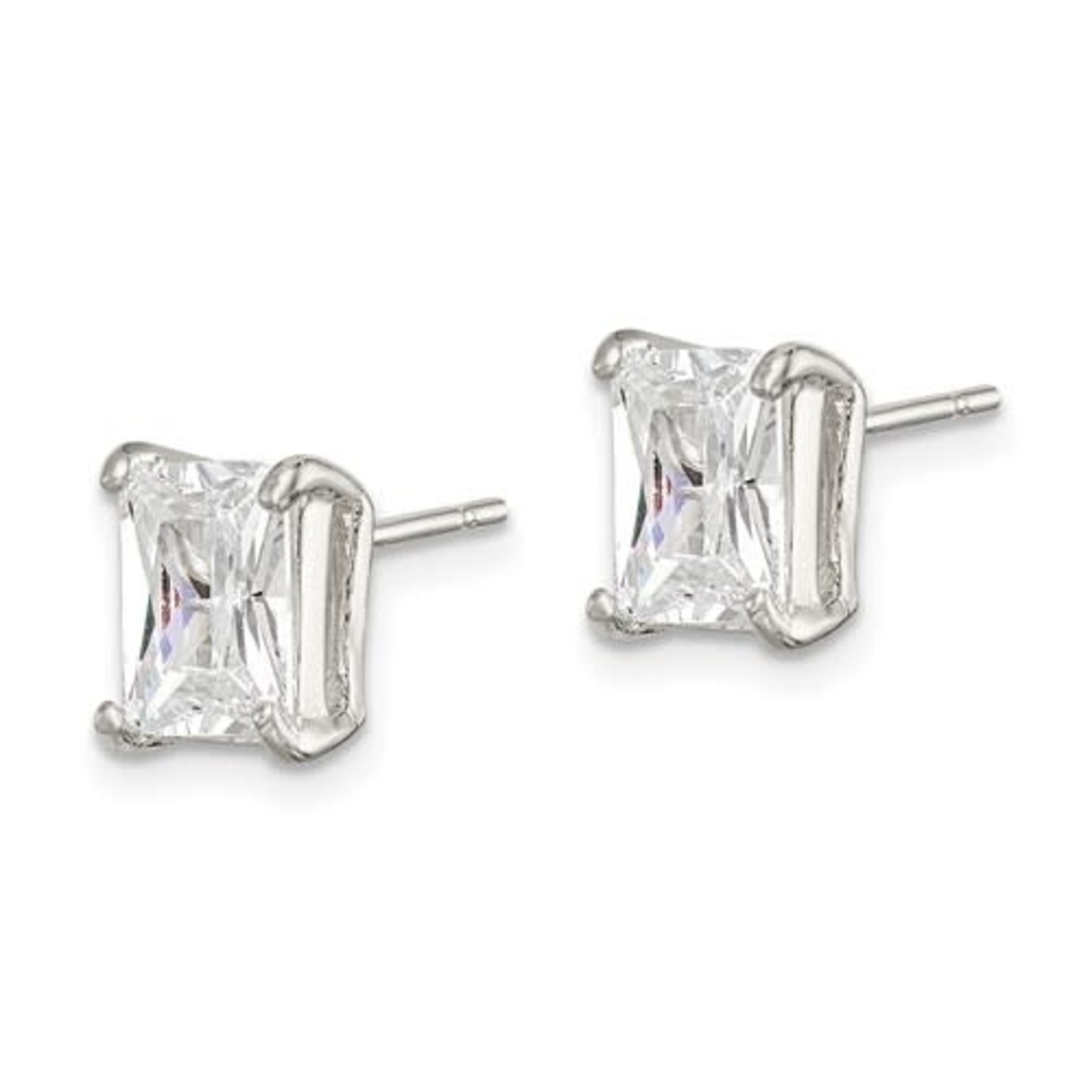 This Is Life Sterling Silver Emerald-cut 7x5 Basket Set CZ Stud Earrings