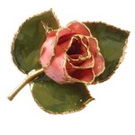 This Is Life Lacquer Dipped Pink Rose on Leaf Pin Brooch