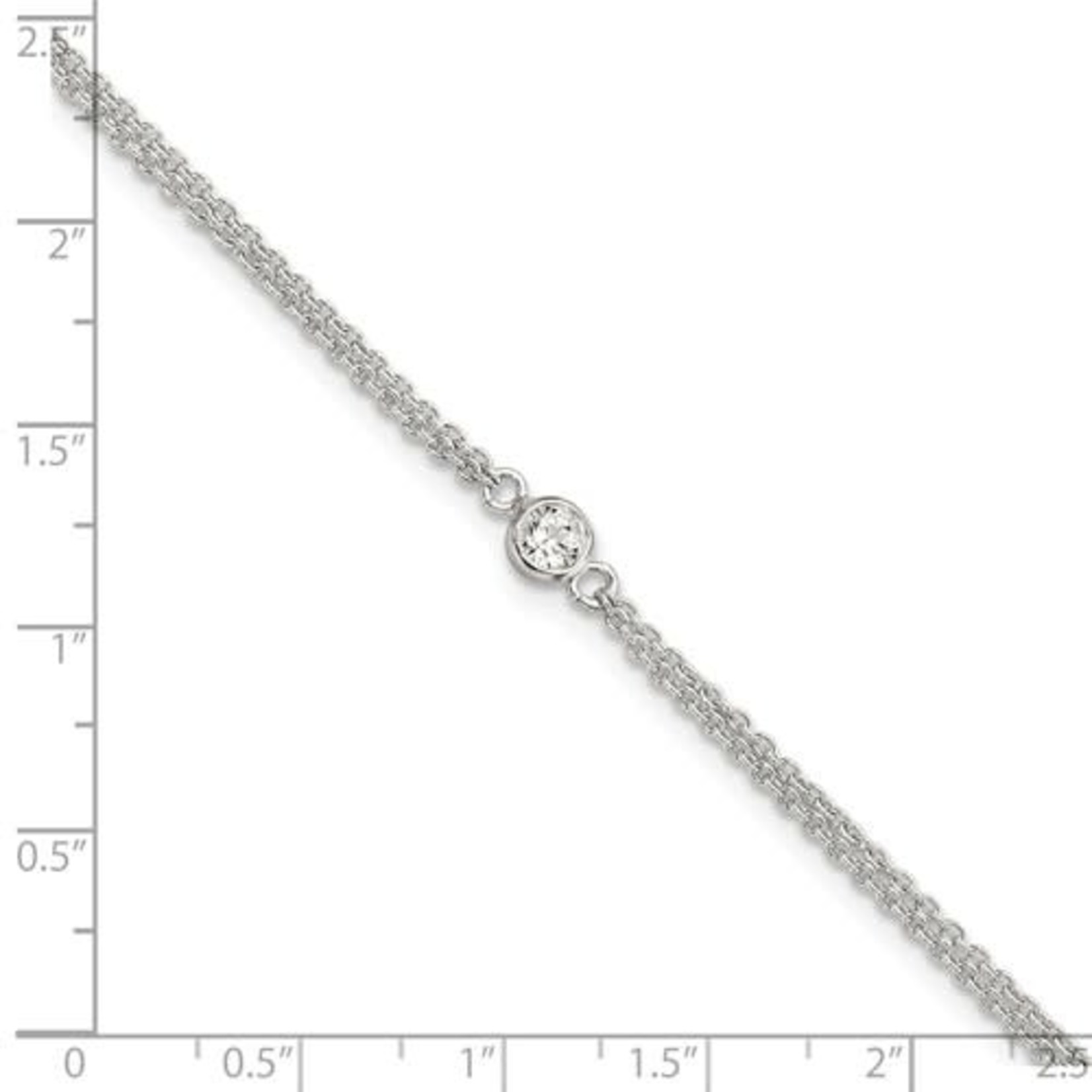 This Is Life Sterling Silver Bezel CZ 2-Strand 9in Plus 1 in Ext. Anklet