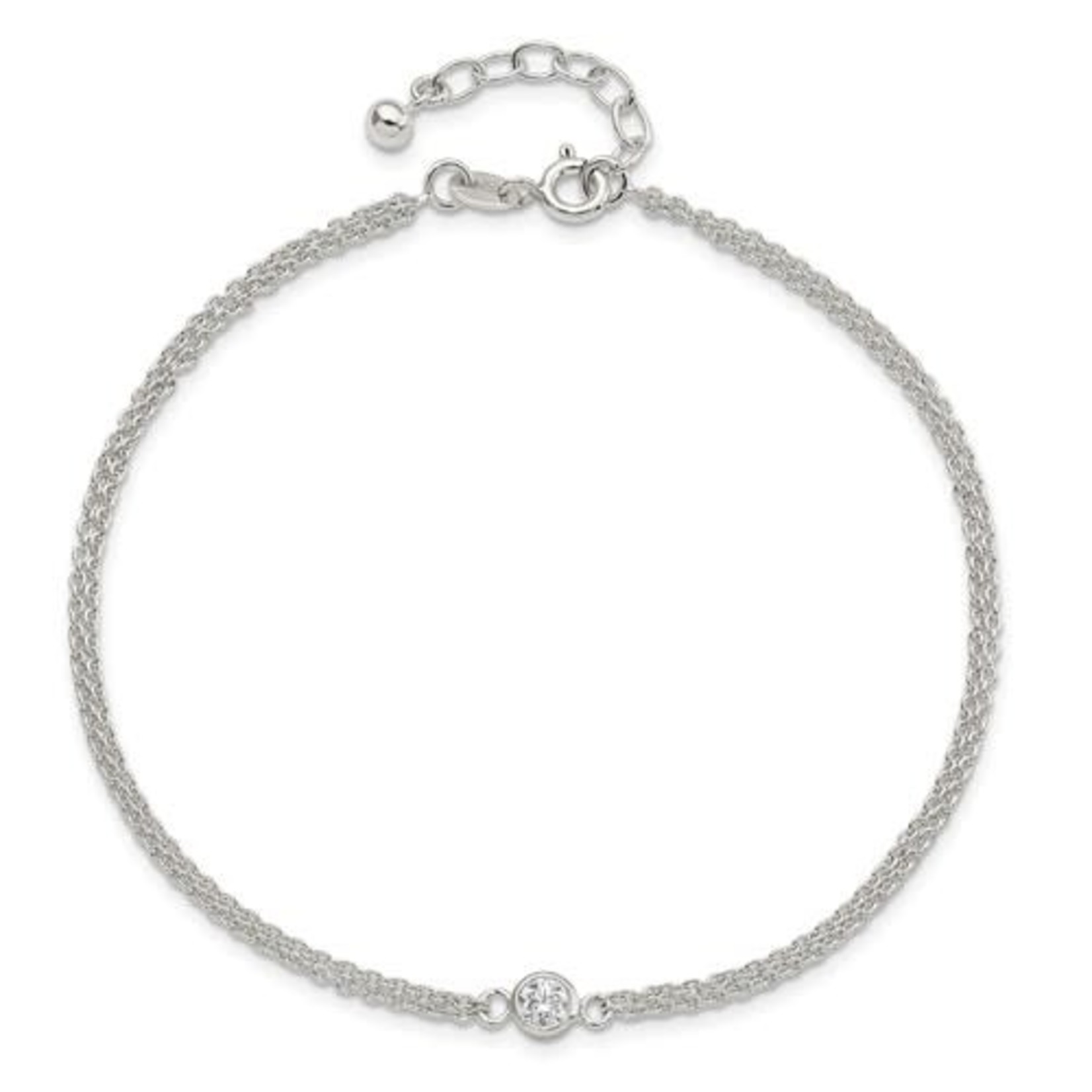 This Is Life Sterling Silver Bezel CZ 2-Strand 9in Plus 1 in Ext. Anklet