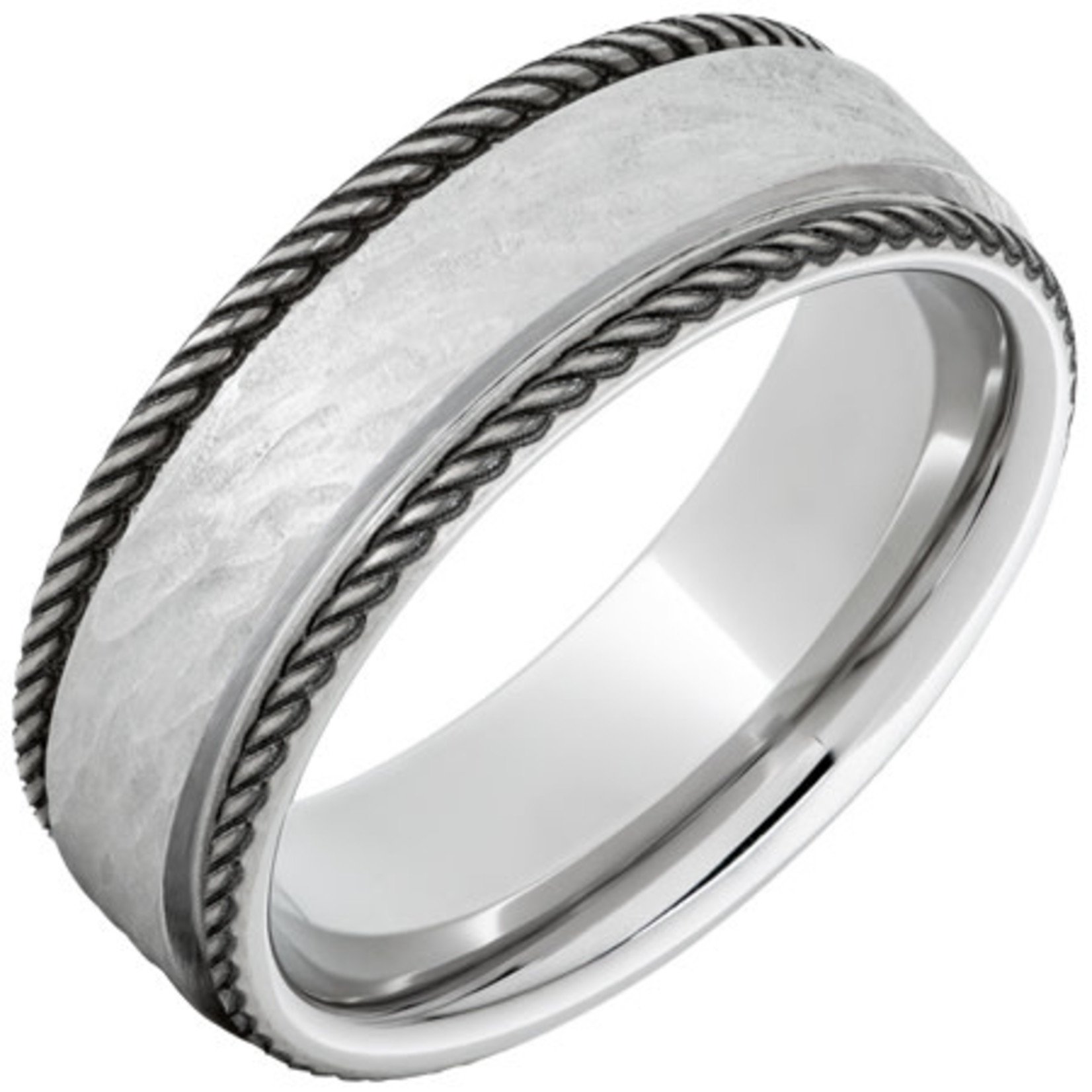 Serinium Wedding Bands Serinium® Flat Band with Rope-Style Rounded Edges and Bark Hand Finish