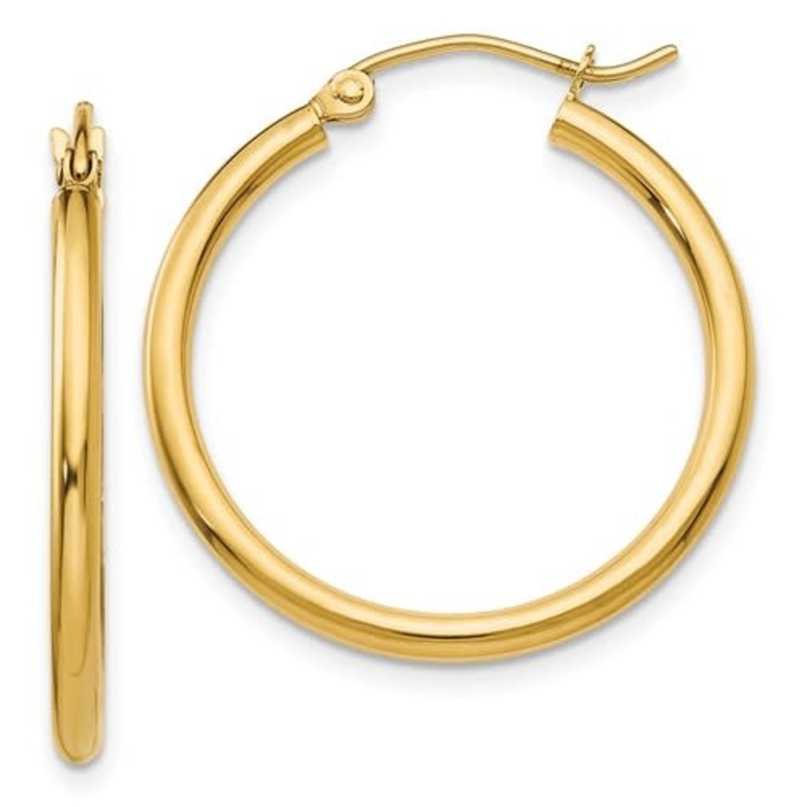 On The Edge 14k Polished 2x25mm Lightweight Tube Hoop Earrings