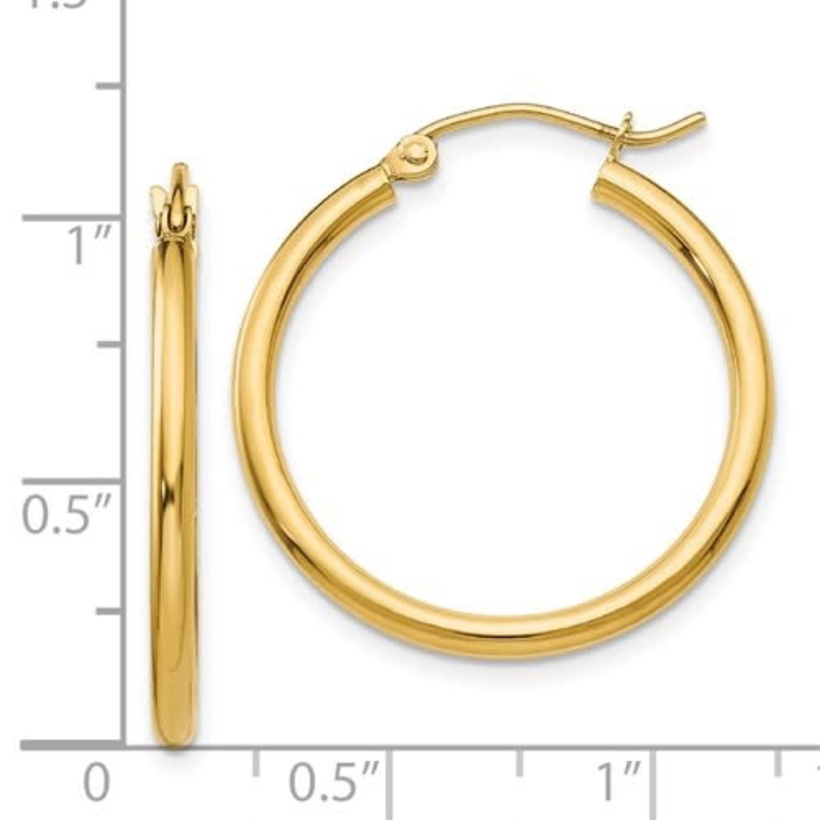 On The Edge 14k Polished 2x25mm Lightweight Tube Hoop Earrings